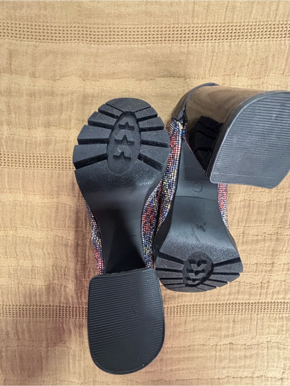 Betsey Johnson Black Patent Multicolor Beaded Block Heel Loafers - Picture 12 of 14